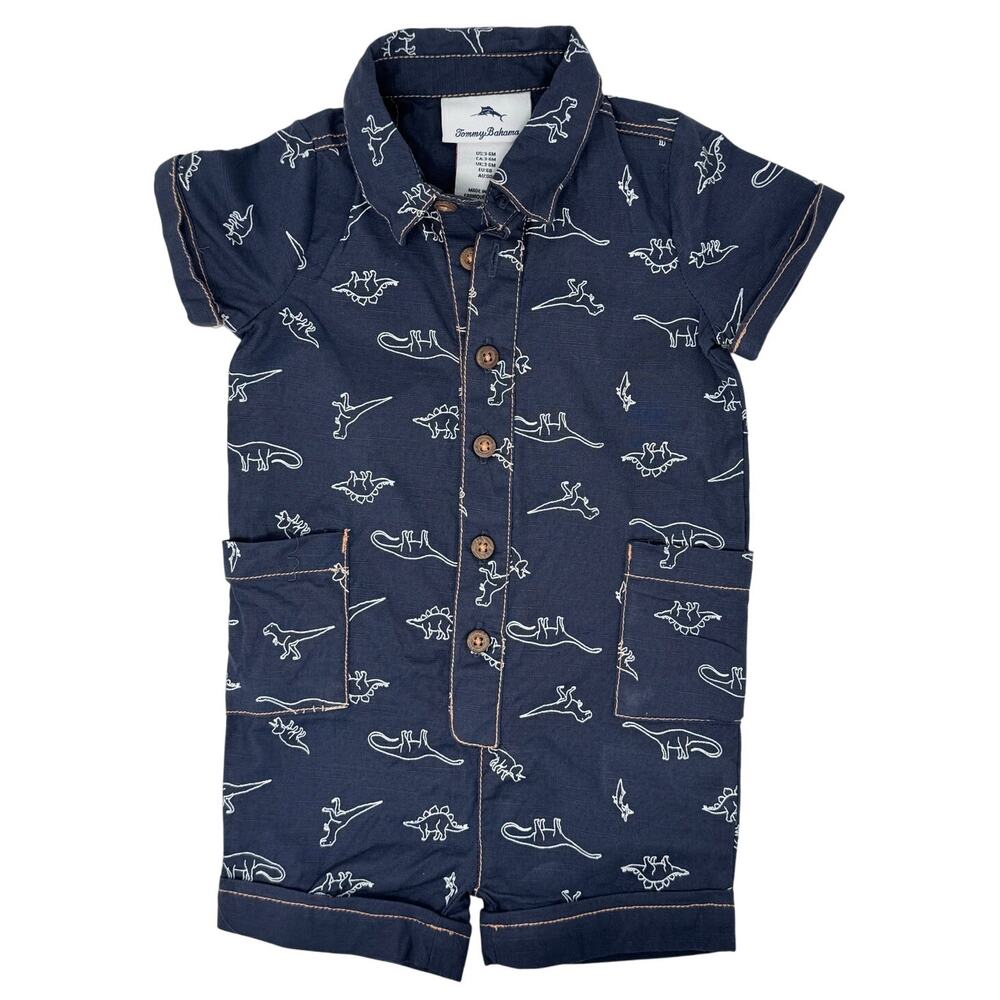 Tommy Bahama Baby Boys 3-6 Dinosaur Romper Navy Snap One Piece Summer